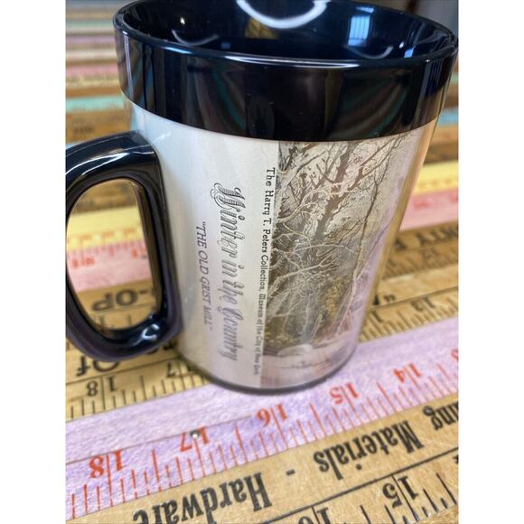 2 Vintage 80s Thermo-Serv Coffee Mugs made in USA Cabin Mill Print Currier Ives - Picture 6 of 11